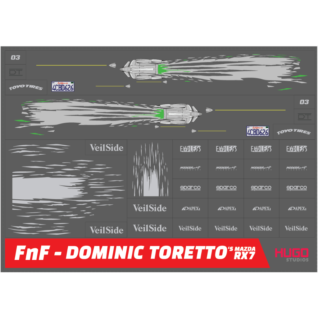 Hugo Studios Fast And Furious Mazda RX7 Dominic water slide Decal 1/64 ...