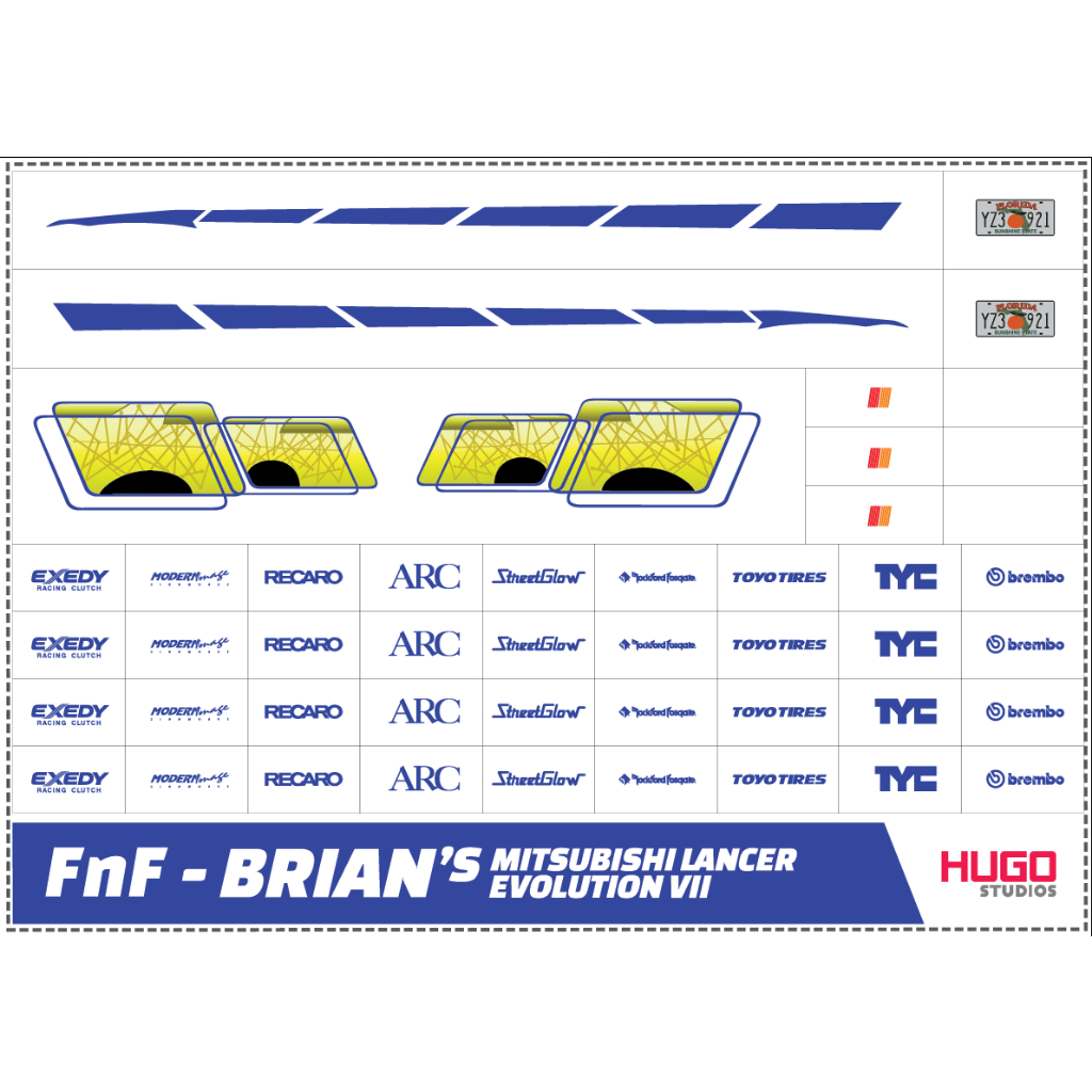 Hugo Studios Fast And Furious Brian water slide Decal - Mitsubishi ...