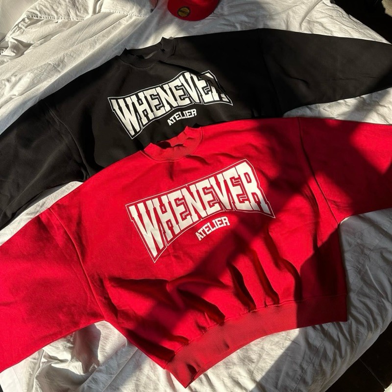 WHENEVER LOGO BOXY สเวตเตอร์ ผ้าคอตตอน 100% หนาพิเศษ ทนทานสุดๆ ไม่มีขุย ...
