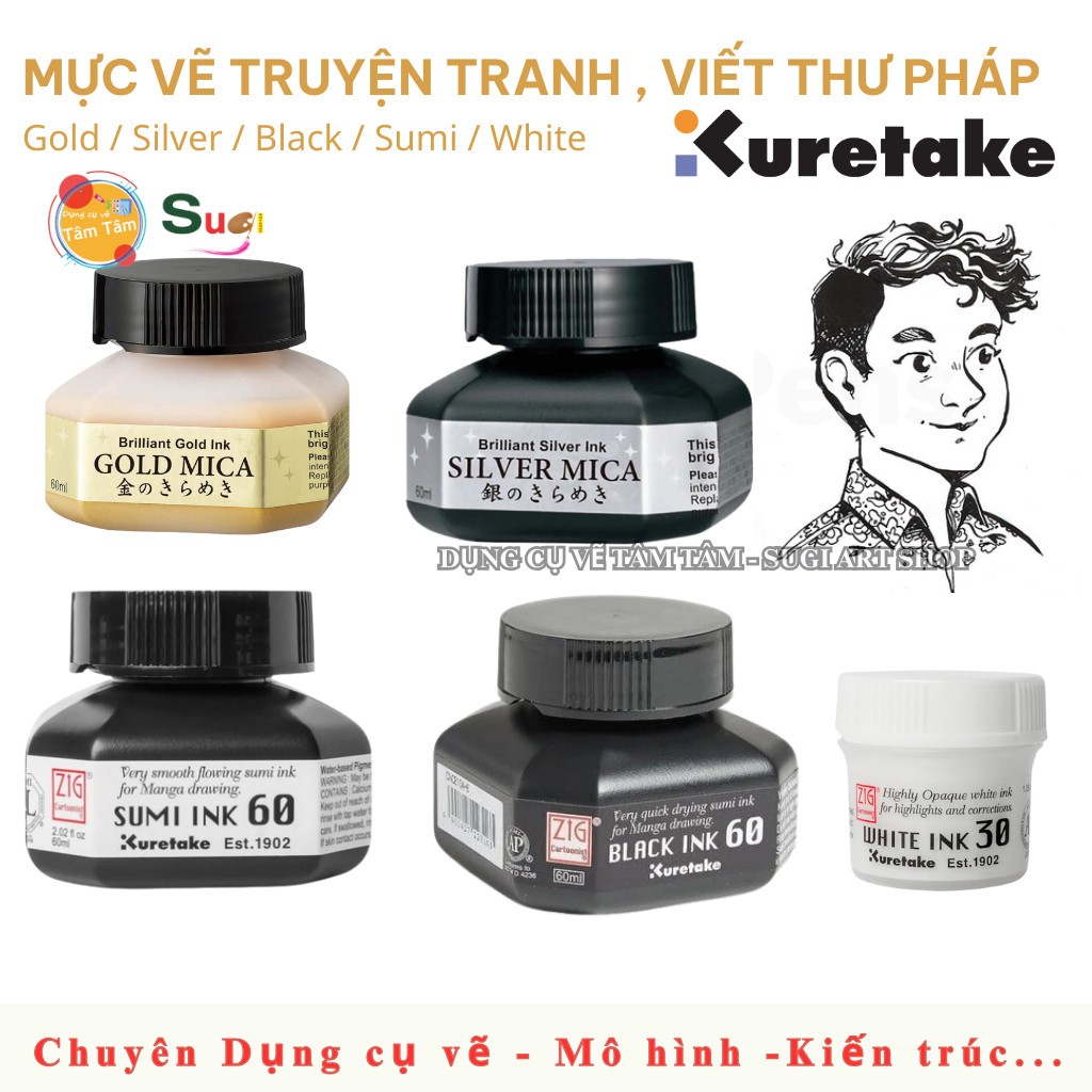 [ Sugi Art Shop ] Manga Ink, Kuretake - หมึกดํา / หมึกขาว / หมึกทอง ...
