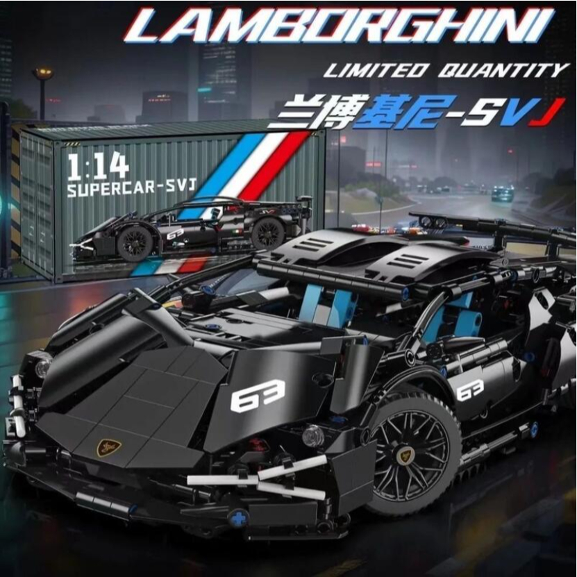โมเดลประกอบ Technic Lambo Black supercar สเกล 1:14 รายละเอียด 1280 1:1 ...