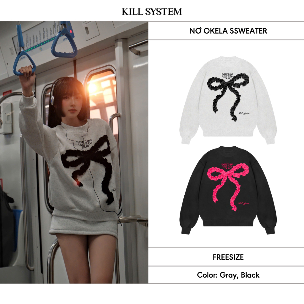 KILL SYSTEM - OKELA เสื้อกันหนาวโอเวอร์ไซส์ทรงโบว์นูนและรู้สึก shrug ...