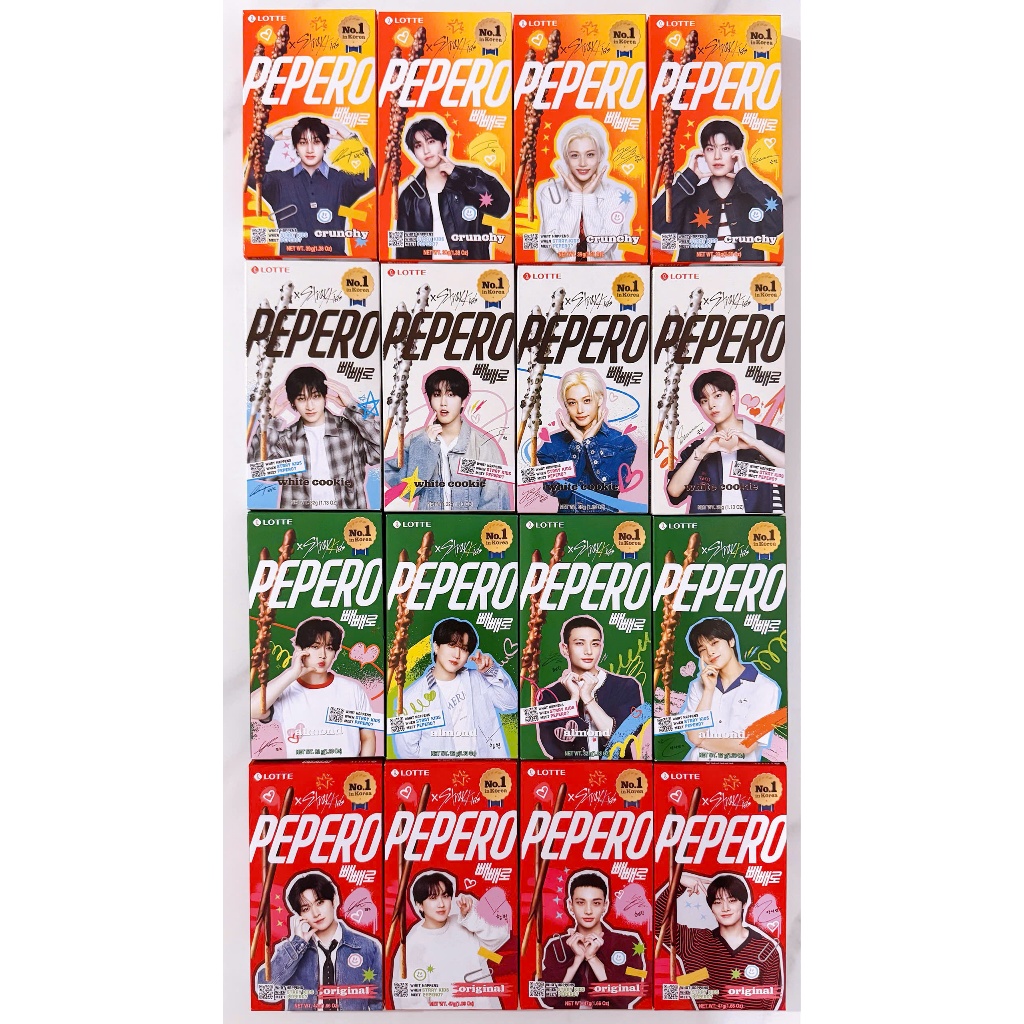 LOTTE PEPERO STRAY KIDS SKZ CRUNCHY/ ORIGINAL/ COOKIE สีขาว/ อัลมอนด์ ...
