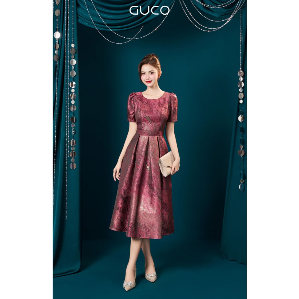 GUCO PARTY DRESS WITH LUXURY ลายจีบ - สีแดง - 5022 | Shopee Thailand