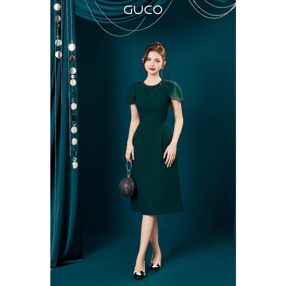 GUCO BEADED PARTY DRESS WITH LUXURY STYLE ROUND NECK - DUCK NECK BLUE ...