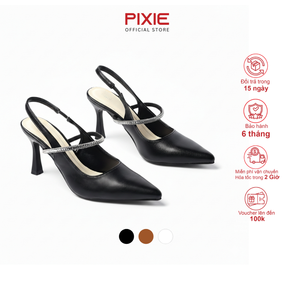 Pixie H385 Pointed Toe Slingback รองเท้าส้นสูงพร้อม Rhinestones 7 ซม. ...
