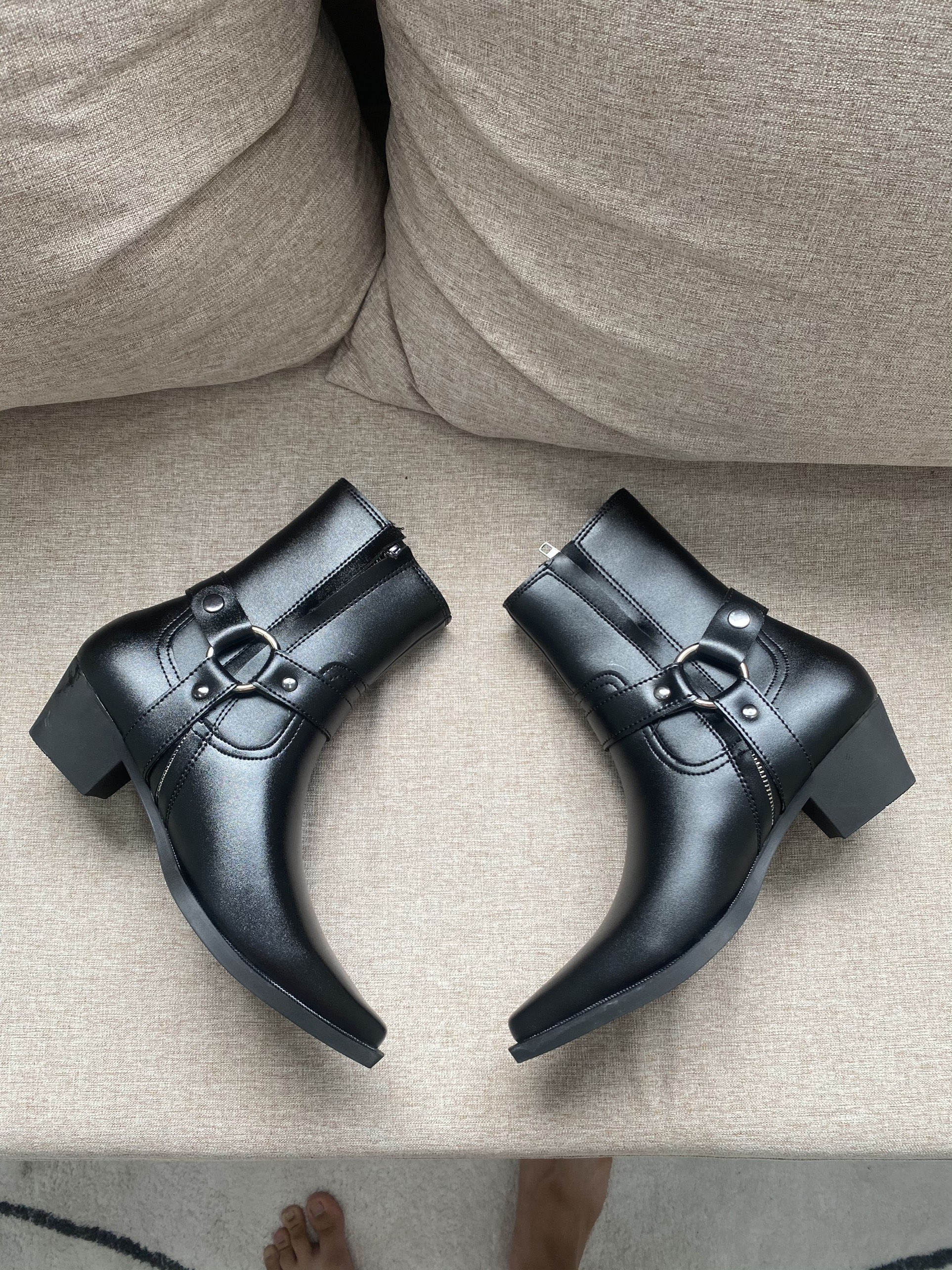 (พร้อมสายโซ่) Harness Boots Pointed Toe Square Heels 5 ซม. สําหรับ ...