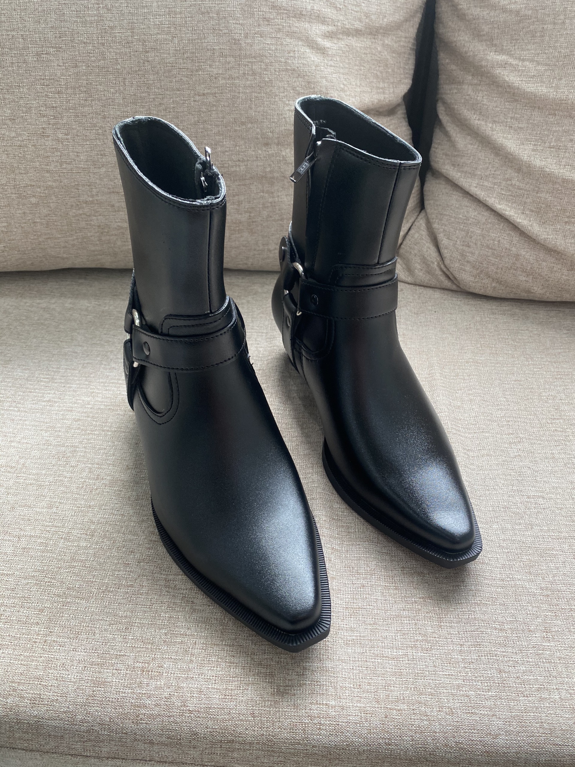 (พร้อมสายโซ่) Harness Boots Pointed Toe Square Heels 5 ซม. สําหรับ ...