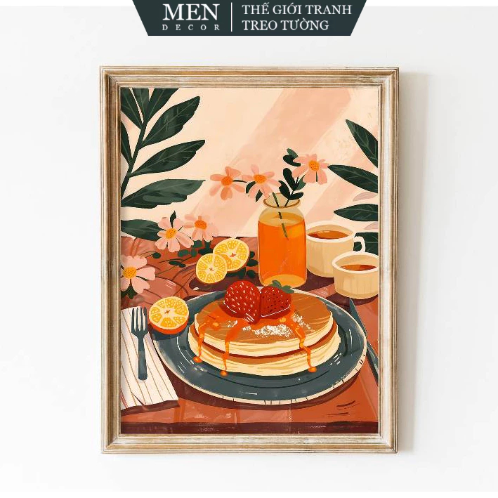 ภาพวาดติดผนัง สีสันอาหารเช้า Flatlay Wall Art พิมพ์ได้ พิมพ์ขออัพ มาพร้อมเล็บแขวนรูปภาพ