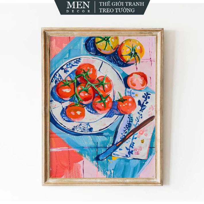 ภาพวาดติดผนัง พิมพ์ศิลปะ Retro Wall Art Tomato ครัวย้อนยุค พิมพ์ขออัพ มาพร้อมเล็บแขวนรูปภาพ