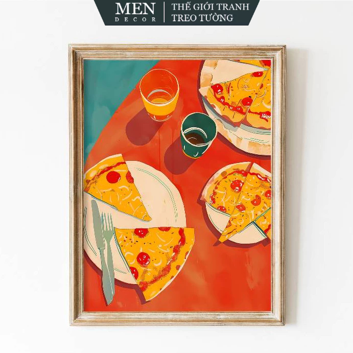 ภาพวาดติดผนัง โปสเตอร์อาหารพิมพ์ Pizza Party พิมพ์ขอ มาพร้อมเล็บแขวนรูปภาพ